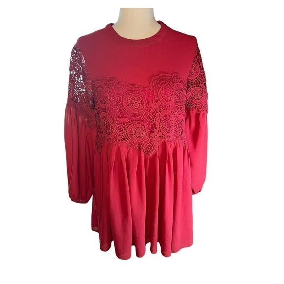 Women's Endless Rose Lace Cutout Mini Dress in Cranberry, Long Sleeves, Small - Picture 1 of 16